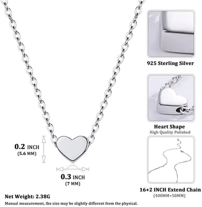 U7 925 Sterling Silver Heart Star Round Moon Necklaces