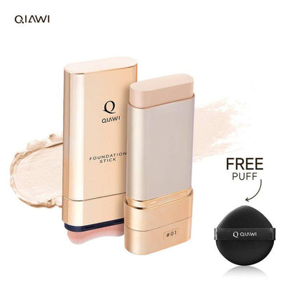 QIAWI Luminous Dual-Ended Concealer Foundation Stick – Built-in Brushes, Complimentary Puff, 24H Long-Lasting Waterproof Sweatproof, One-Swipe Even Flawless Base